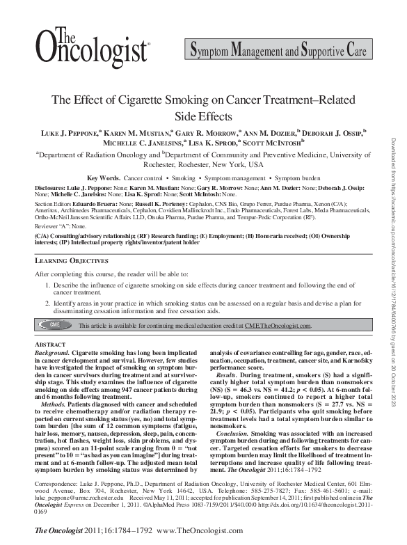 (PDF) The Effect of Cigarette Smoking on Cancer Treatment–Related Side ...