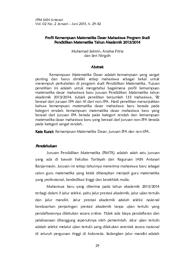 (PDF) Profil Kemampuan Matematika Dasar Mahasiswa Program Studi ...
