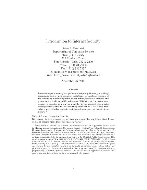 (PDF) Introduction to Internet Security