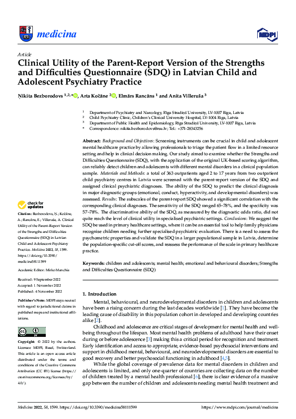 (PDF) Clinical Utility of the Parent-Report Version of the Strengths ...