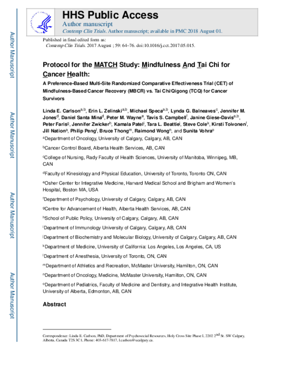 (PDF) Protocol for the MATCH study (Mindfulness and Tai Chi for cancer ...