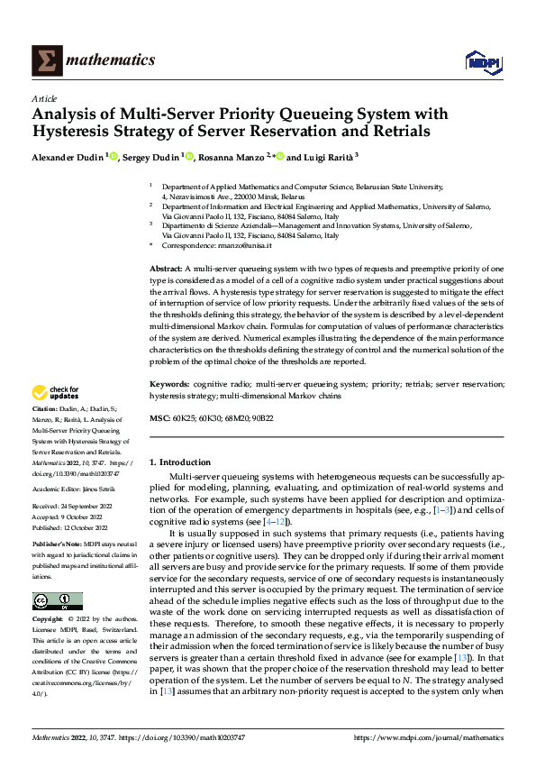 (PDF) Analysis of Multi-Server Priority Queueing System with Hysteresis ...
