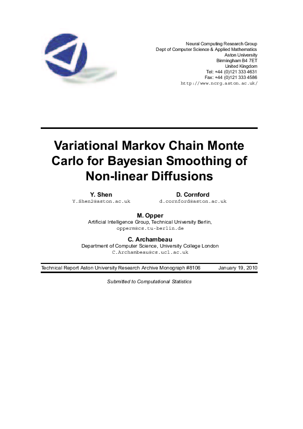 (PDF) Variational Markov chain Monte Carlo for Bayesian smoothing of ...