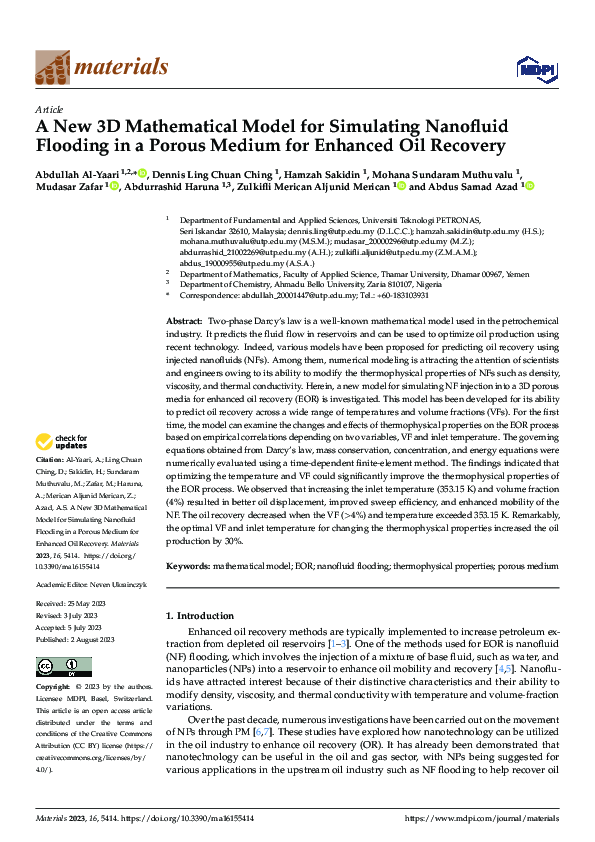 (PDF) A New 3D Mathematical Model for Simulating Nanofluid Flooding in ...