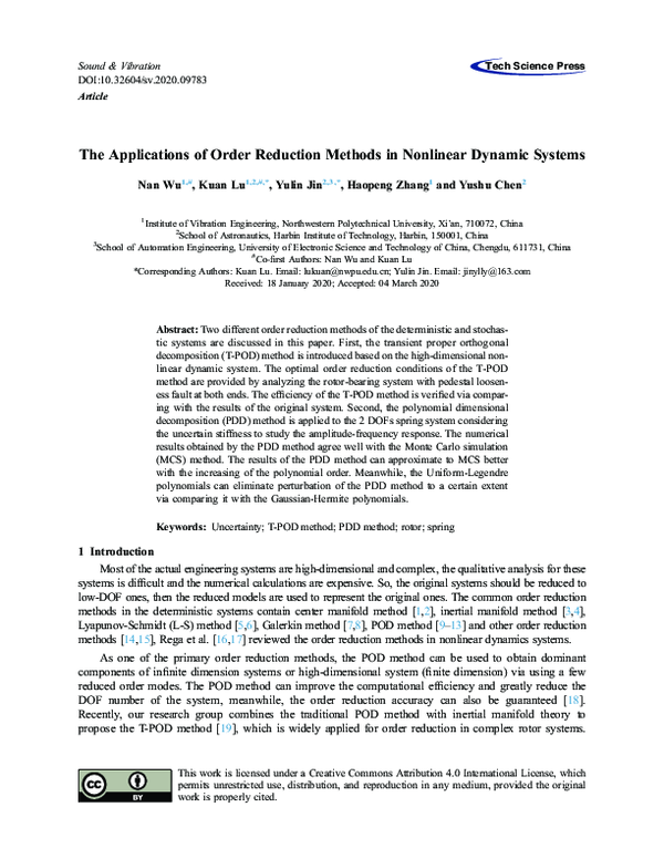 (PDF) The Applications of Order Reduction Methods in Nonlinear Dynamic ...