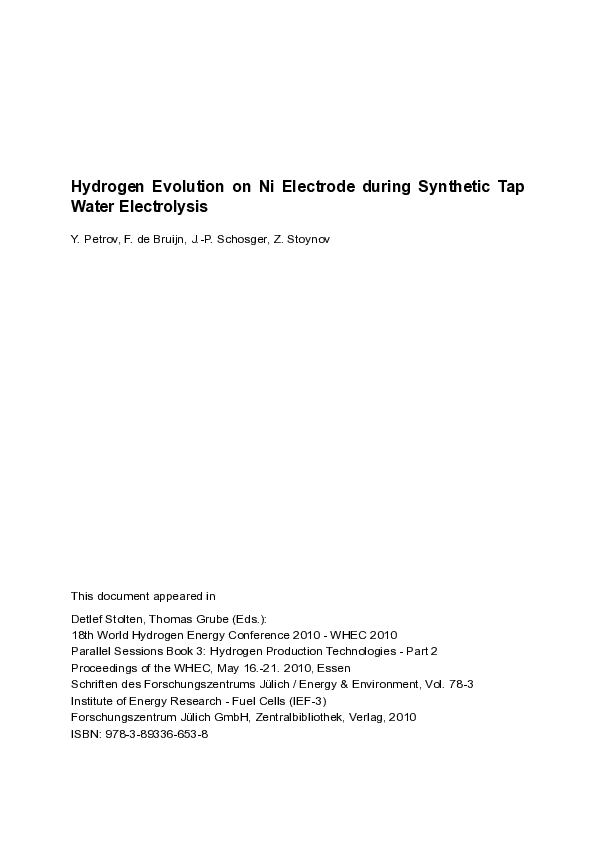 (PDF) Hydrogen Evolution on Ni Electrode During Synthetic Tap Water ...