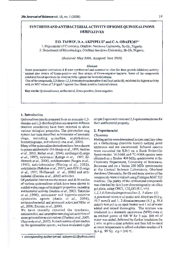 (PDF) Synthesis and antibacterial activity of some quinoxalinone ...