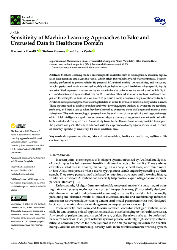 (PDF) Sensitivity of Machine Learning Approaches to Fake and Untrusted ...