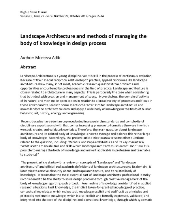 (PDF) Landscape Architecture and methods of managing the body of ...