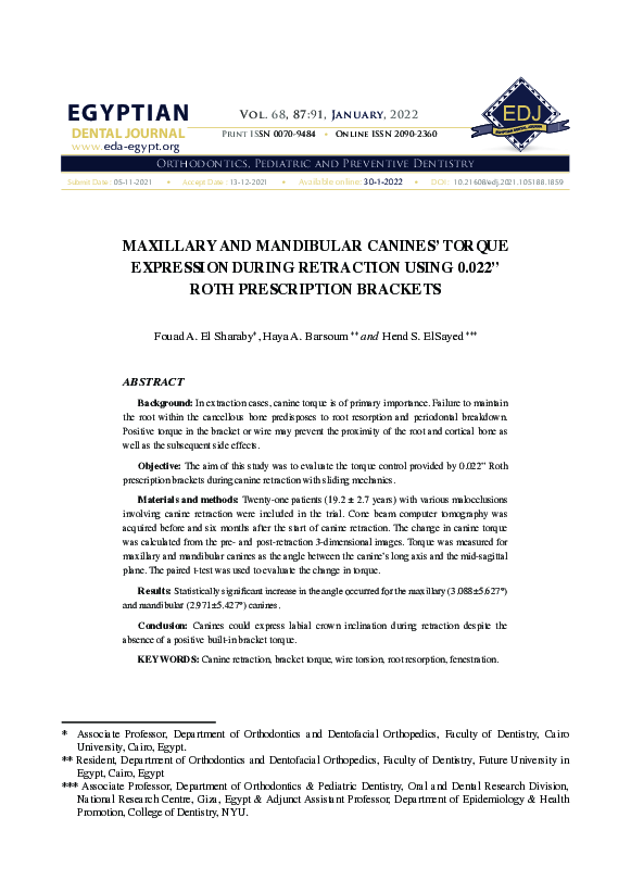 (PDF) Maxillary and mandibular canines’ torque expression during