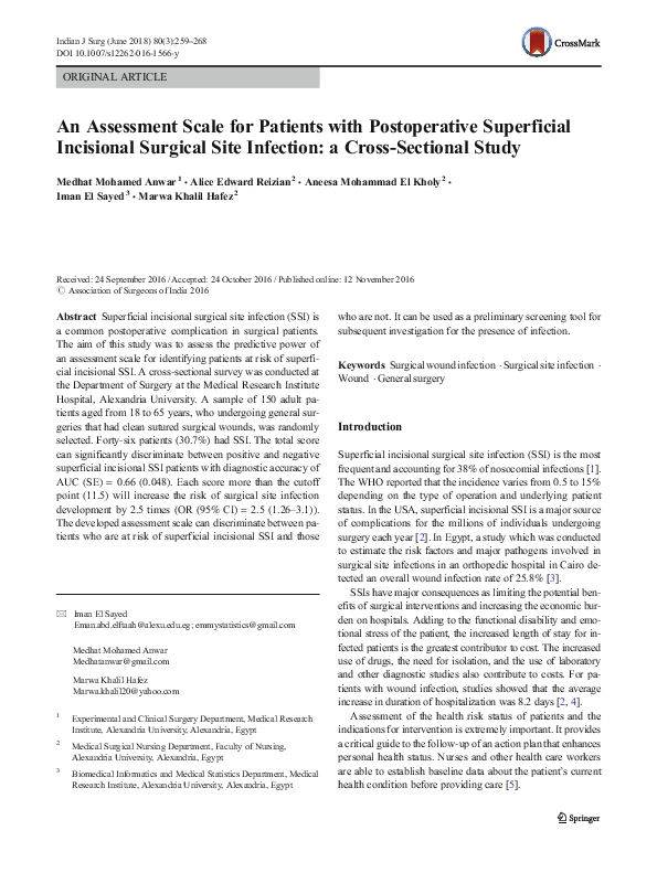 (PDF) An Assessment Scale for Patients with Postoperative Superficial ...