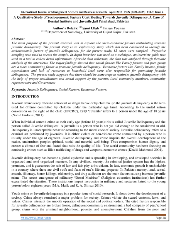 (PDF) A Qualitative Study of Socioeconomic Factors Contributing Towards Juvenile Delinquency. A