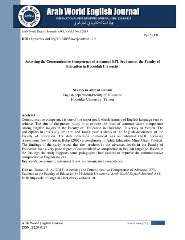 (PDF) Assessing the Communicative Competence of Advanced EFL Students ...