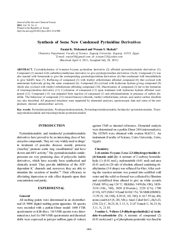 (PDF) Synthesis of Some New Condensed Pyrimidine Derivatives