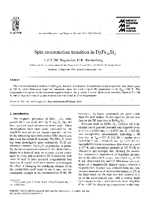 (PDF) Spin reorientation transition in DyFe10Si2