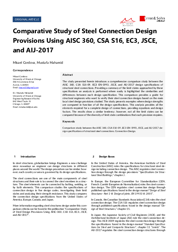 (PDF) Comparative Study of Steel Connection Design Provisions Using ...