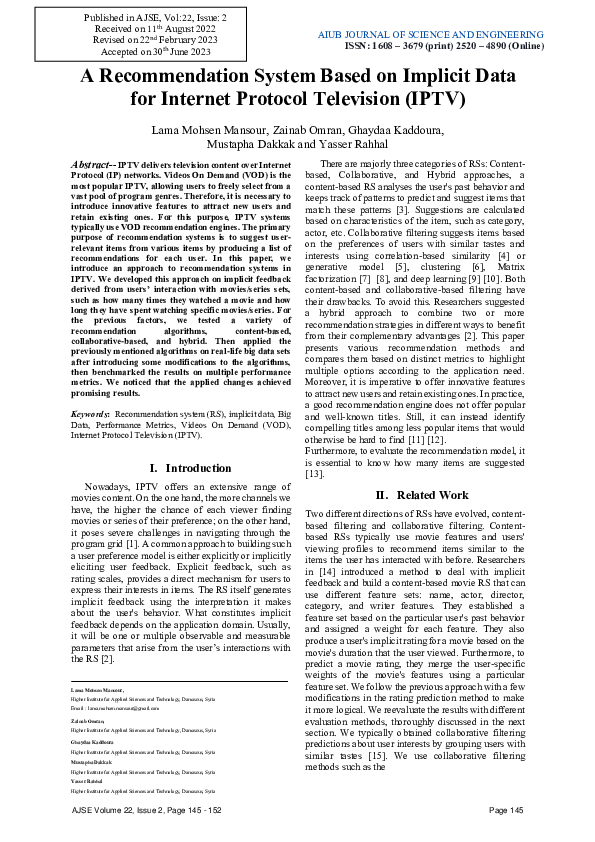(PDF) A Recommendation System Based on Implicit Data for Internet ...