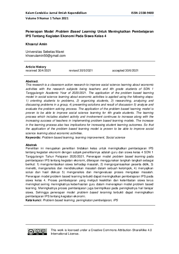 (PDF) Penerapan Model Problem Based Learning Untuk Meningkatkan ...