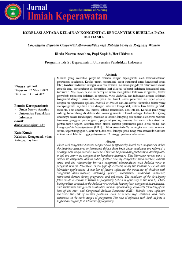 (PDF) Korelasi Antara Kelainan Kongenital Dengan Virus Rubella Pada Ibu