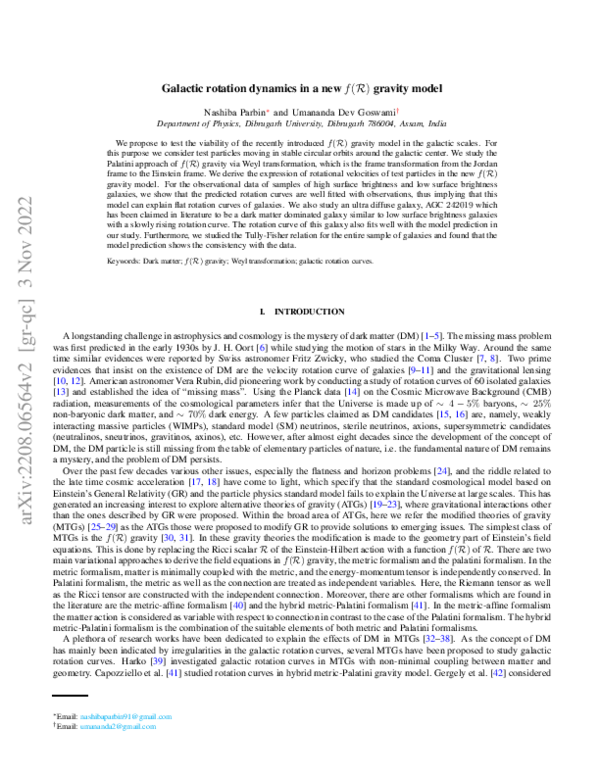(PDF) Galactic rotation dynamics in a new f(R) gravity model