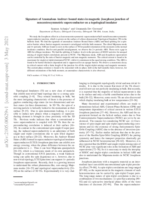 (PDF) Signature of anomalous Andreev bound states in magnetic Josephson ...