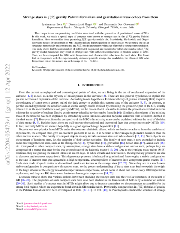 (PDF) Strange stars in f(R) gravity Palatini formalism and ...