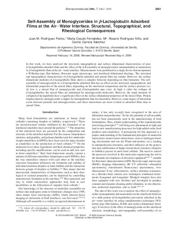 (PDF) Self-Assembly of Monoglycerides in β-Lactoglobulin Adsorbed Films ...