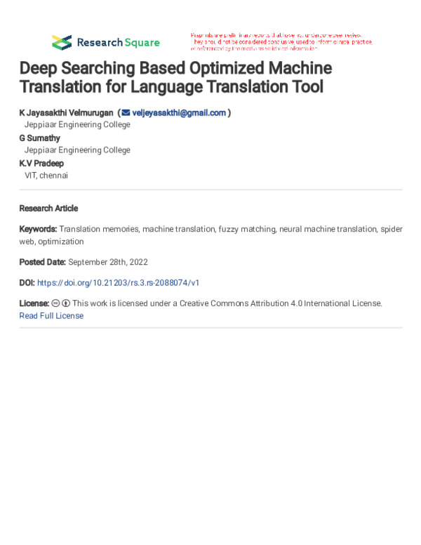 (PDF) Deep Searching Based Optimized Machine Translation for Language ...