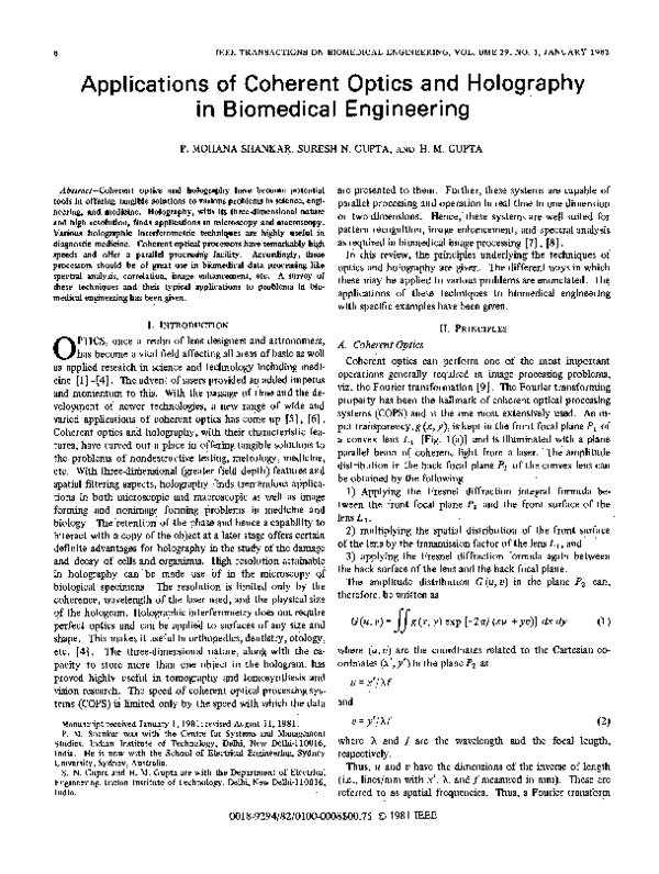 (PDF) Applications of Coherent Optics and Holography in Biomedical ...