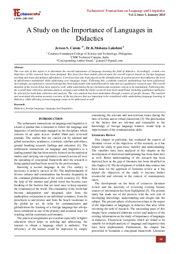 (PDF) A Study on the Importance of Languages in Didactics