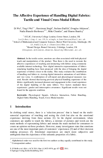 (PDF) The Affective Experience of Handling Digital Fabrics: Tactile and ...