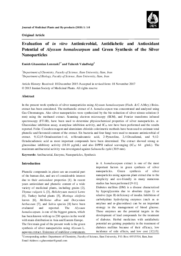 (PDF) Evaluation of in vitro Antimicrobial, Antidiabetic and ...