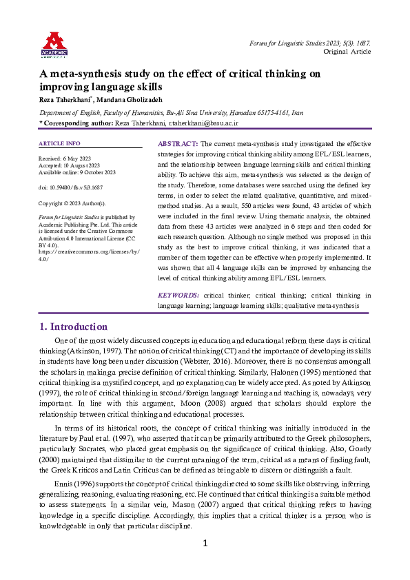 (PDF) A meta-synthesis study on the effect of critical thinking on ...