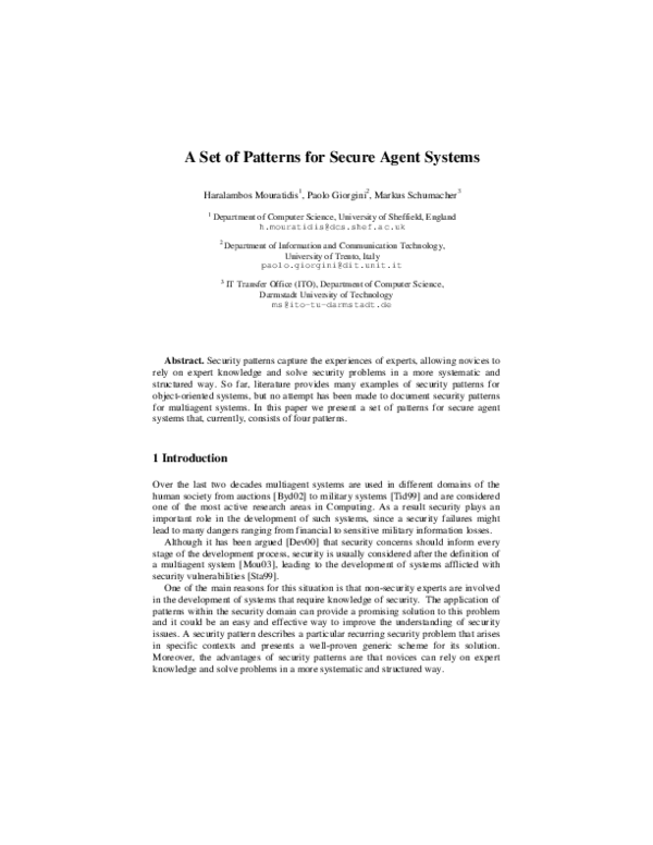 (PDF) A Set of Patterns for Secure Agent Systems