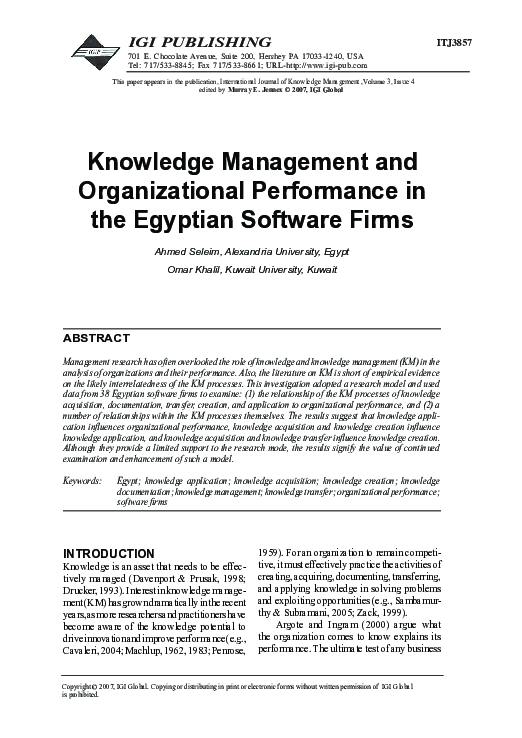 (PDF) Knowledge Management and Organizational Performance in the ...