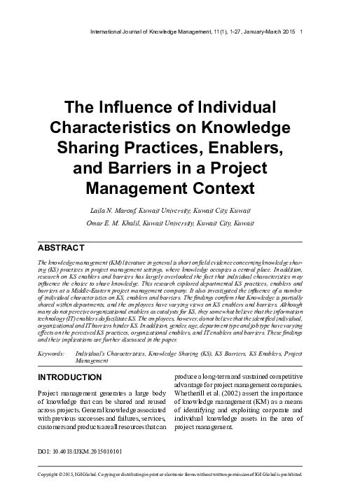 (PDF) The Influence of Individual Characteristics on Knowledge Sharing ...