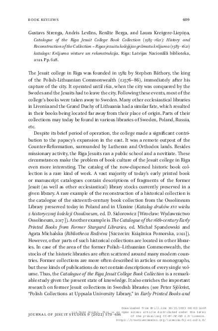 (PDF) Catalogue of the Riga Jesuit College Book Collection 1583-1621 ...