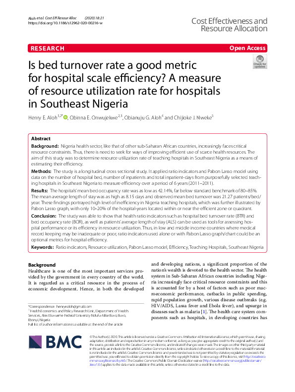 (PDF) Is bed turnover rate a good metric for hospital scale efficiency? A measure of resource