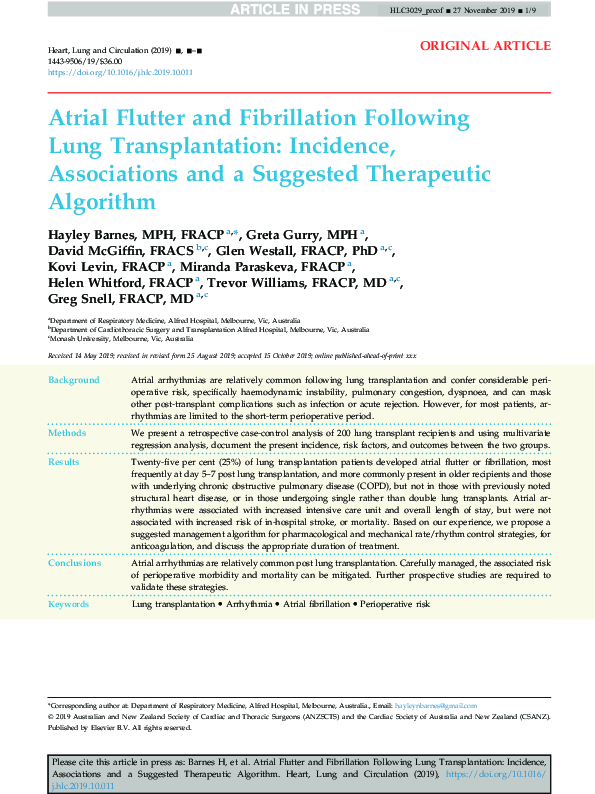 (PDF) Atrial Flutter and Fibrillation Following Lung Transplantation ...