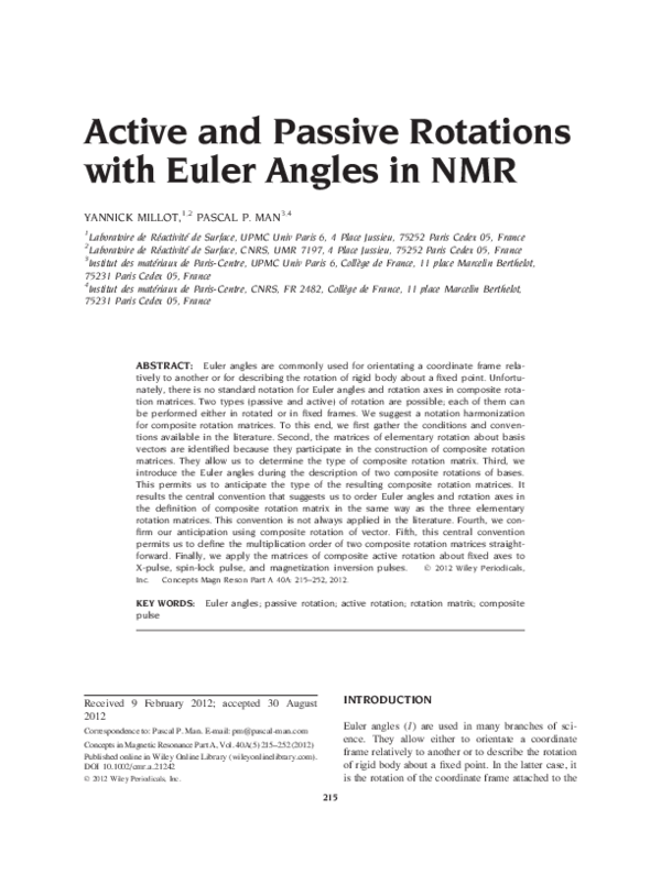 (PDF) Active and passive rotations with Euler angles in NMR