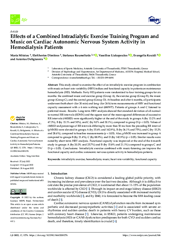 (PDF) Effects of a Combined Intradialytic Exercise Training Program and ...
