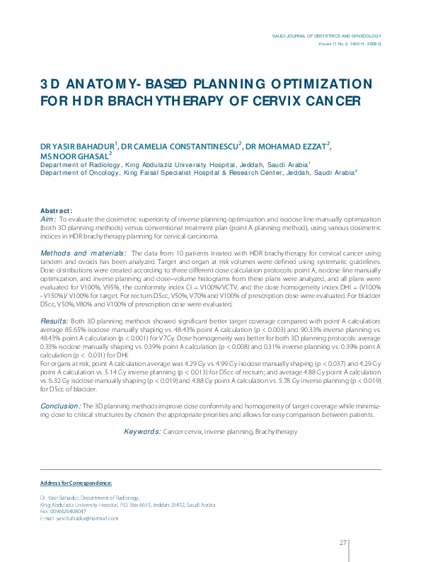(PDF) 3D Anatomy-Based Planning Optimization for HDR Brachytherapy of ...