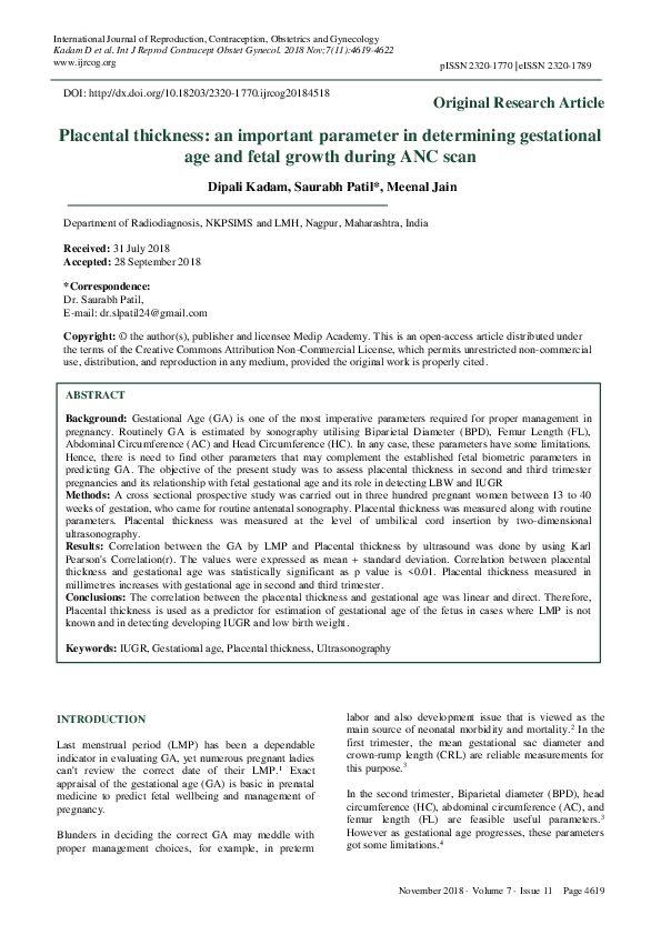 (PDF) Placental thickness: an important parameter in determining ...