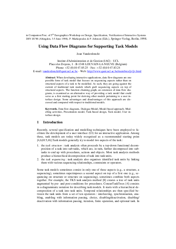(PDF) Using Data Flow Diagrams for Supporting Task Models