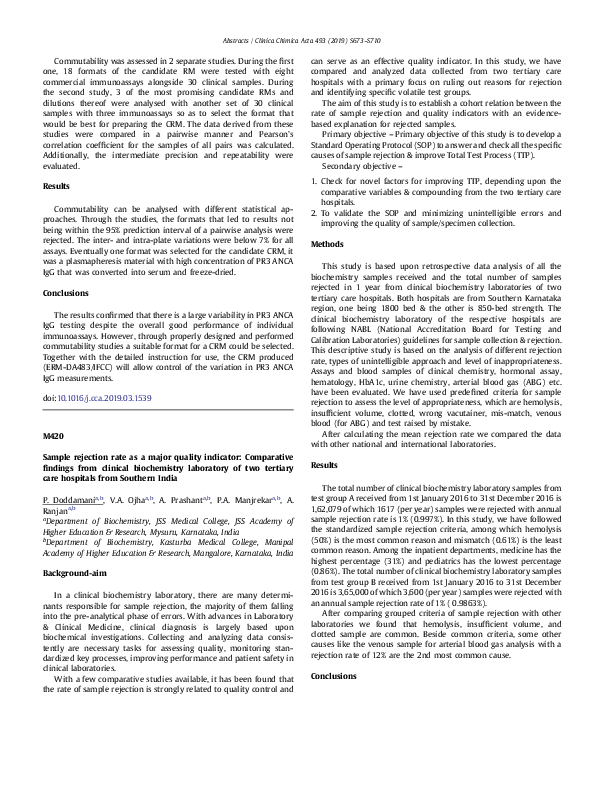 (PDF) Sample rejection rate as a major quality indicator Comparative