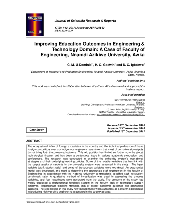 (PDF) Improving Education Outcomes in Engineering & Technology Domain ...