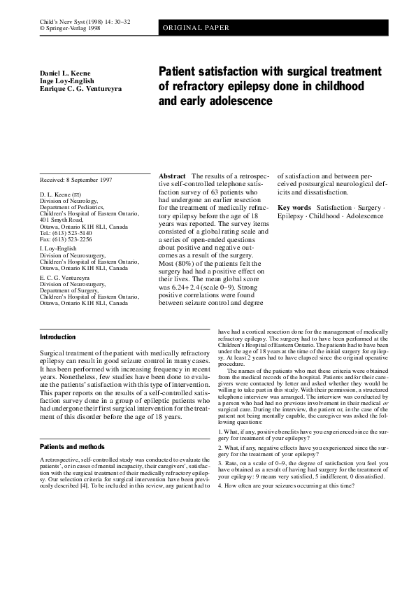 (PDF) Patient satisfaction with surgical treatment of refractory ...