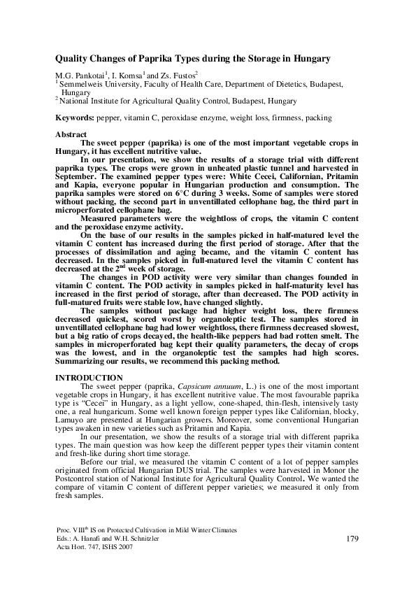 (PDF) Quality Changes of Paprika Types During the Storage in Hungary