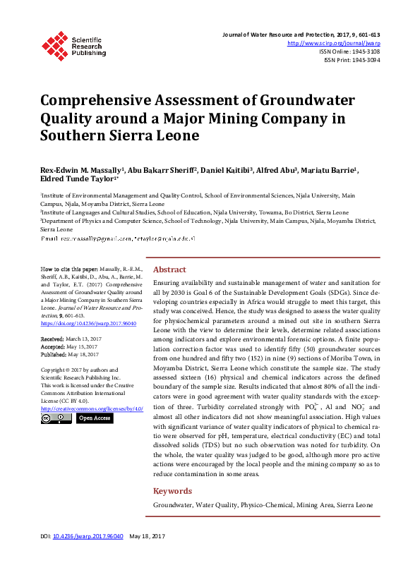 (PDF) Comprehensive Assessment of Groundwater Quality around a Major ...