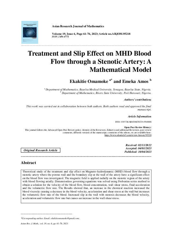 (PDF) Treatment and Slip Effect on MHD Blood Flow through a Stenotic ...